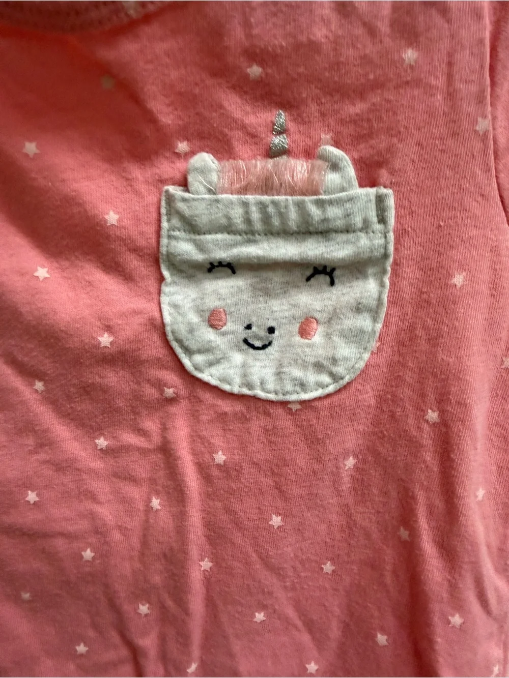 Carter's 4T Girls Pink Star Short Sleeve Top Blouse Shirt with Unicorn Pocket